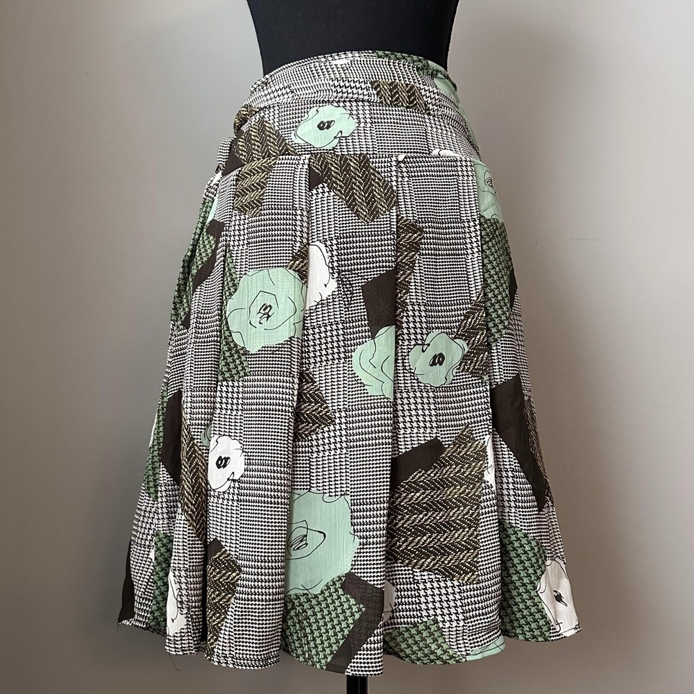 Floral Patchwork Skirt Women 28 Artsy Abstract A-Line Skirt Self Tie Houndstooth